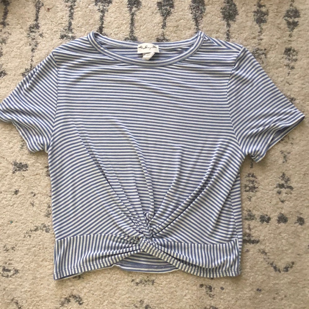 blue and white striped top